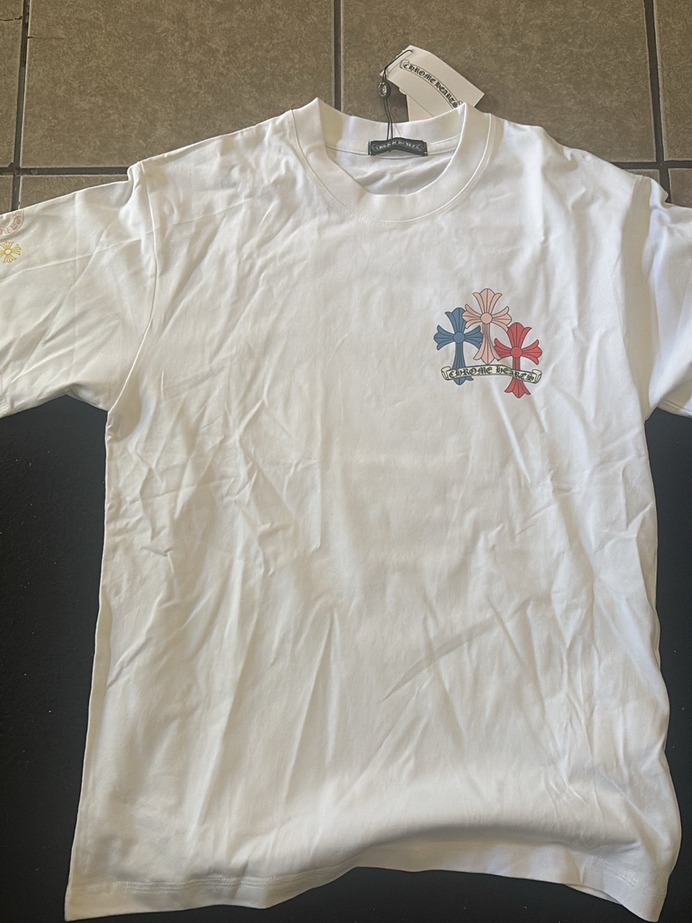 White Graphic Chrome  Crewneck T-Shirt